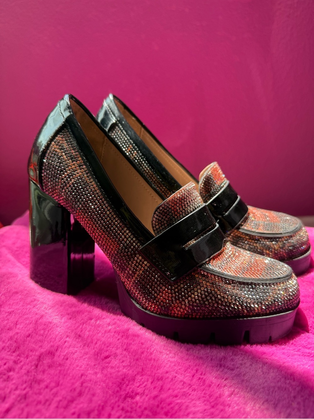 Adelyn-Betsy Johnson Platform Loafer Heels in Sparkling Multicolor